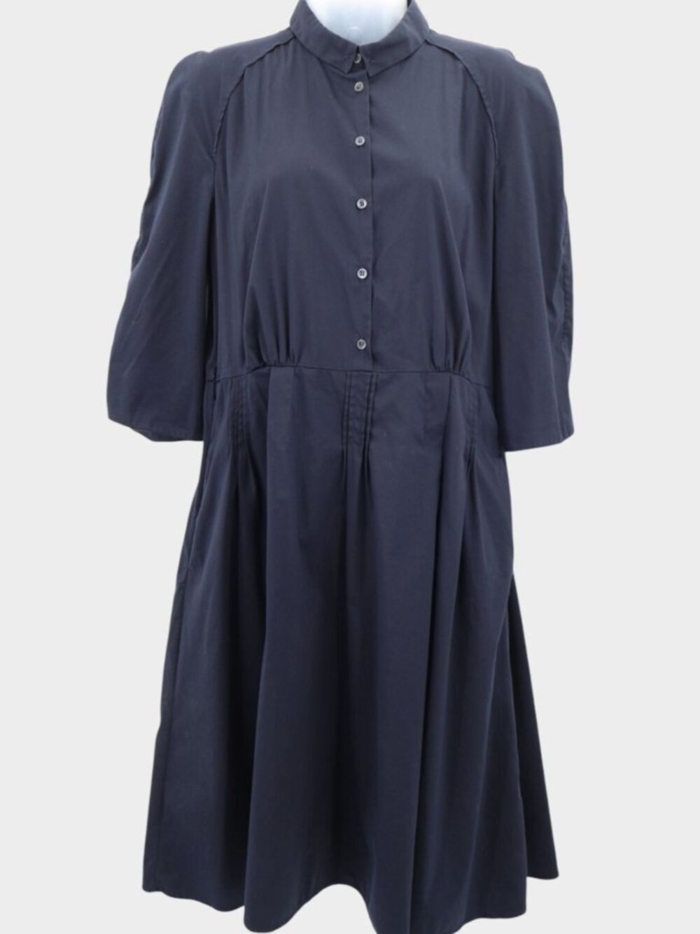 Piazza Sempione Navy Blue Button Front Pleated Shirt Dress Made in Italy Size 44